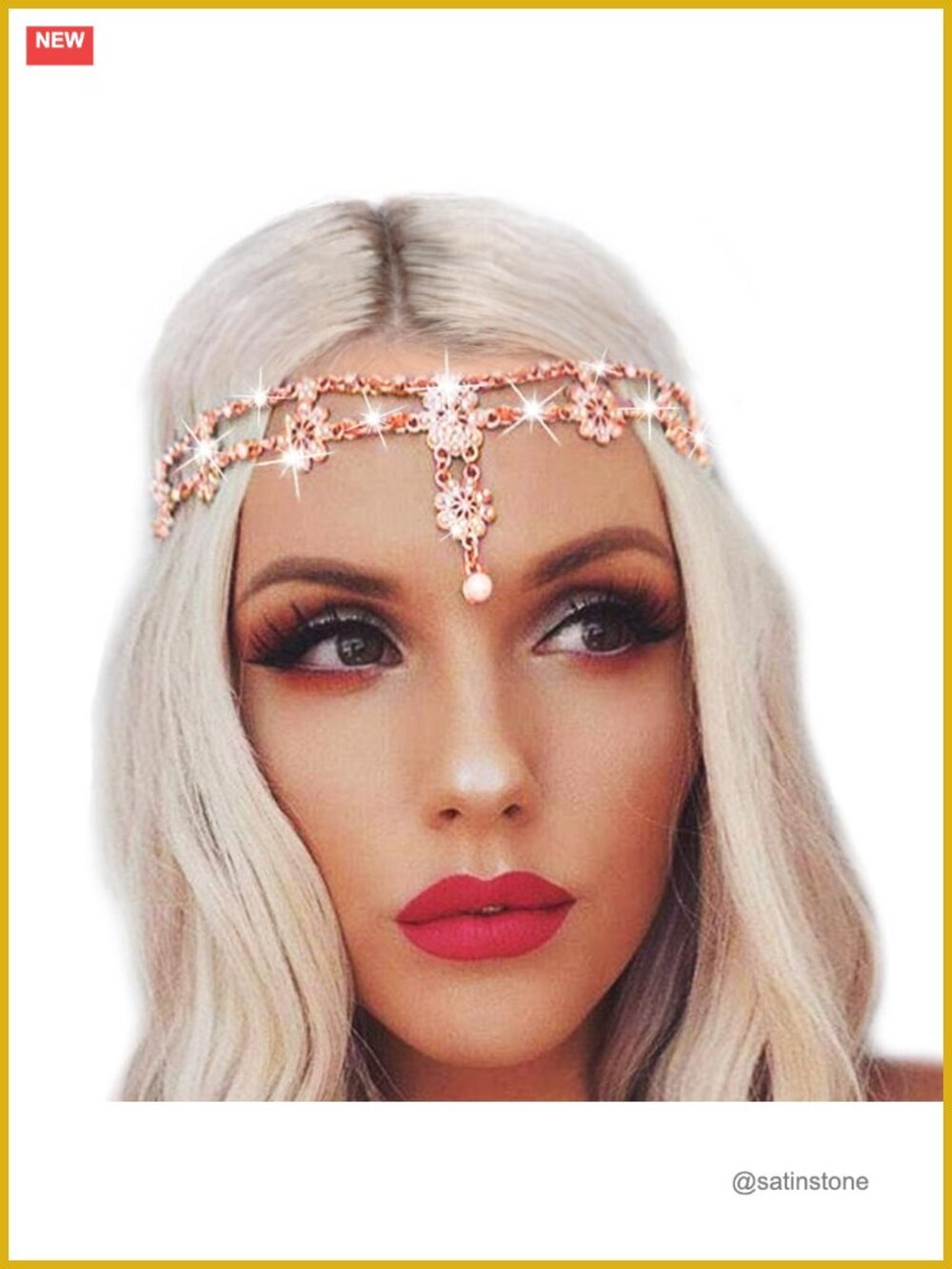 Crystal Pearl Floral Head Chain Bridal Headband Boho Wedding Hair Accessory